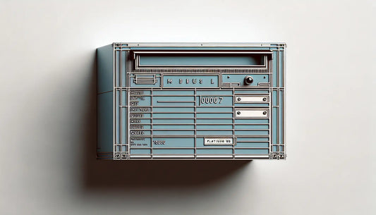 moderner briefkasten mit klarem namensschild als technische architekturzeichnung mit blauen konturen