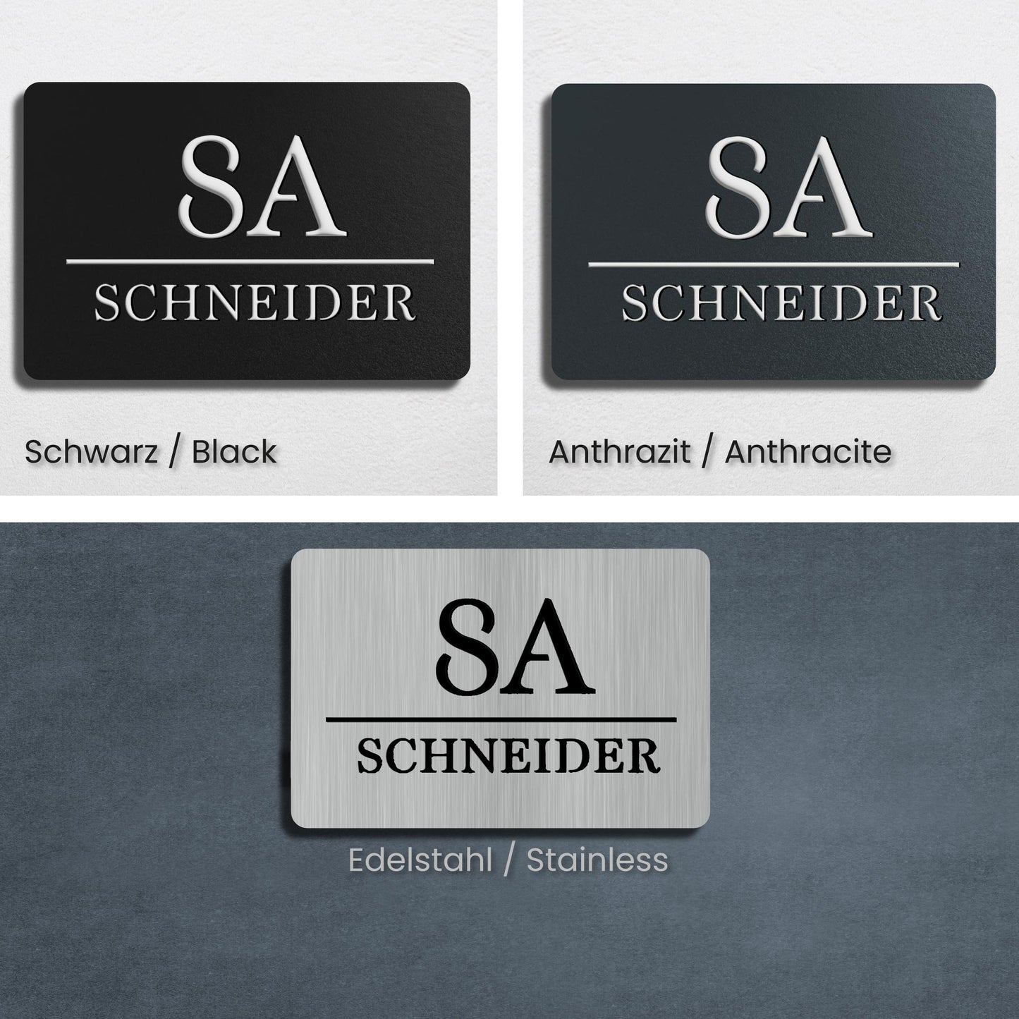 Individuelles Hausnummernschild mit Familienname