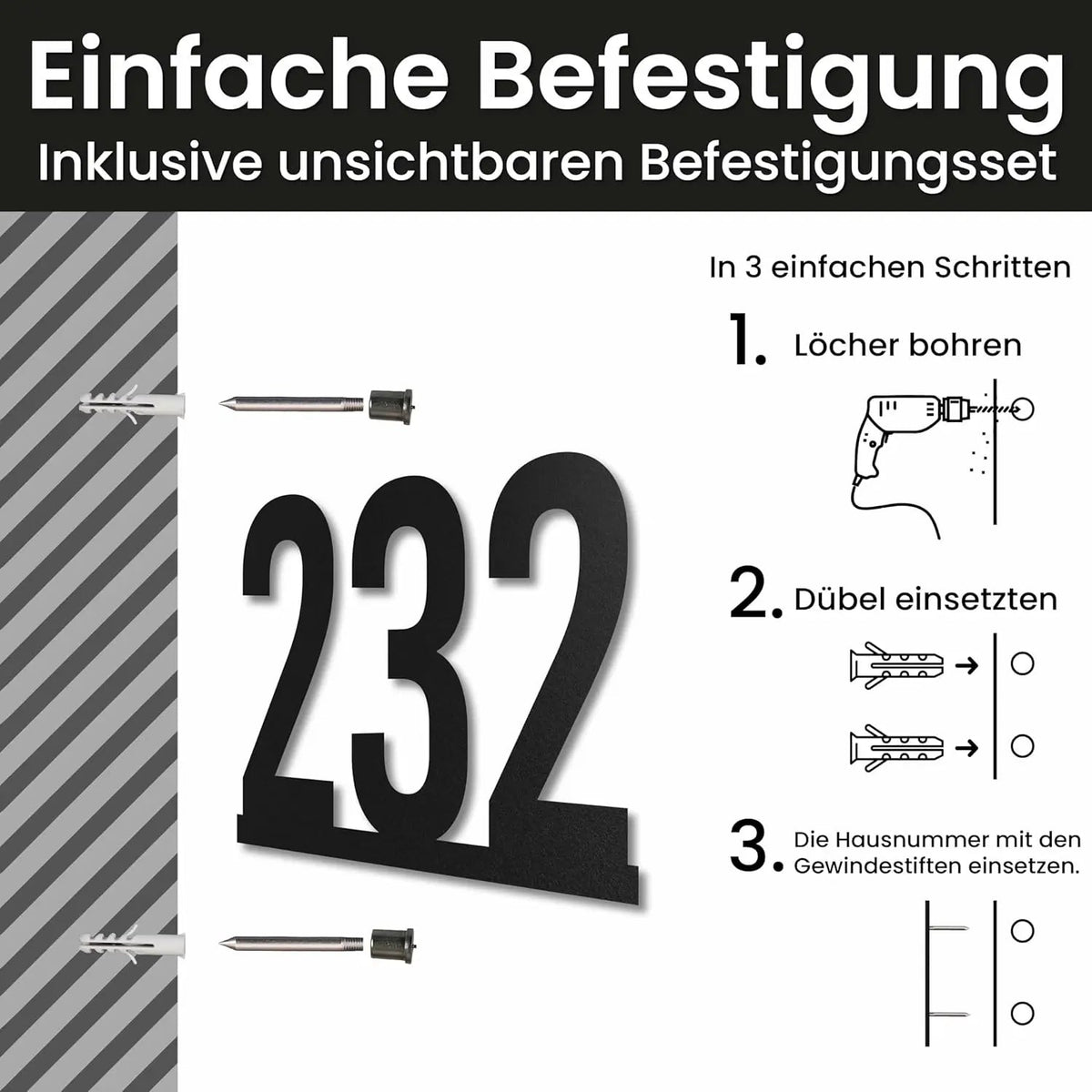 Edelstahl Hausnummer personalisiert – Hausnummer auf Linie, lasergeschnitten · WesterWerk