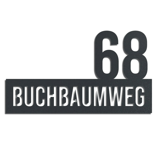 Straße mit Hausnummer – Edelstahl Anthrazit RAL 7016