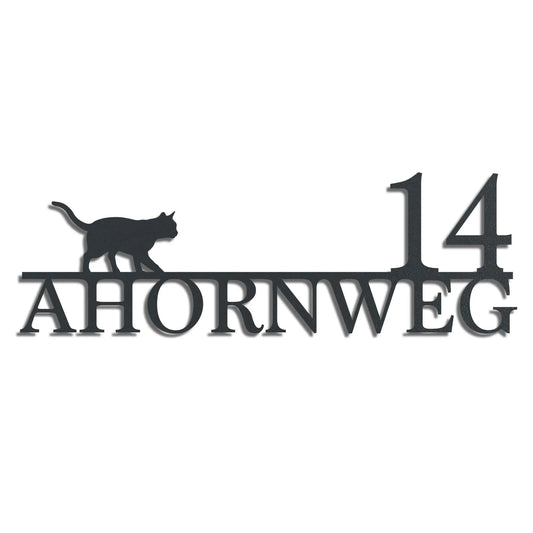 Straßenschild mit Katze – Edelstahl Anthrazit RAL 7016