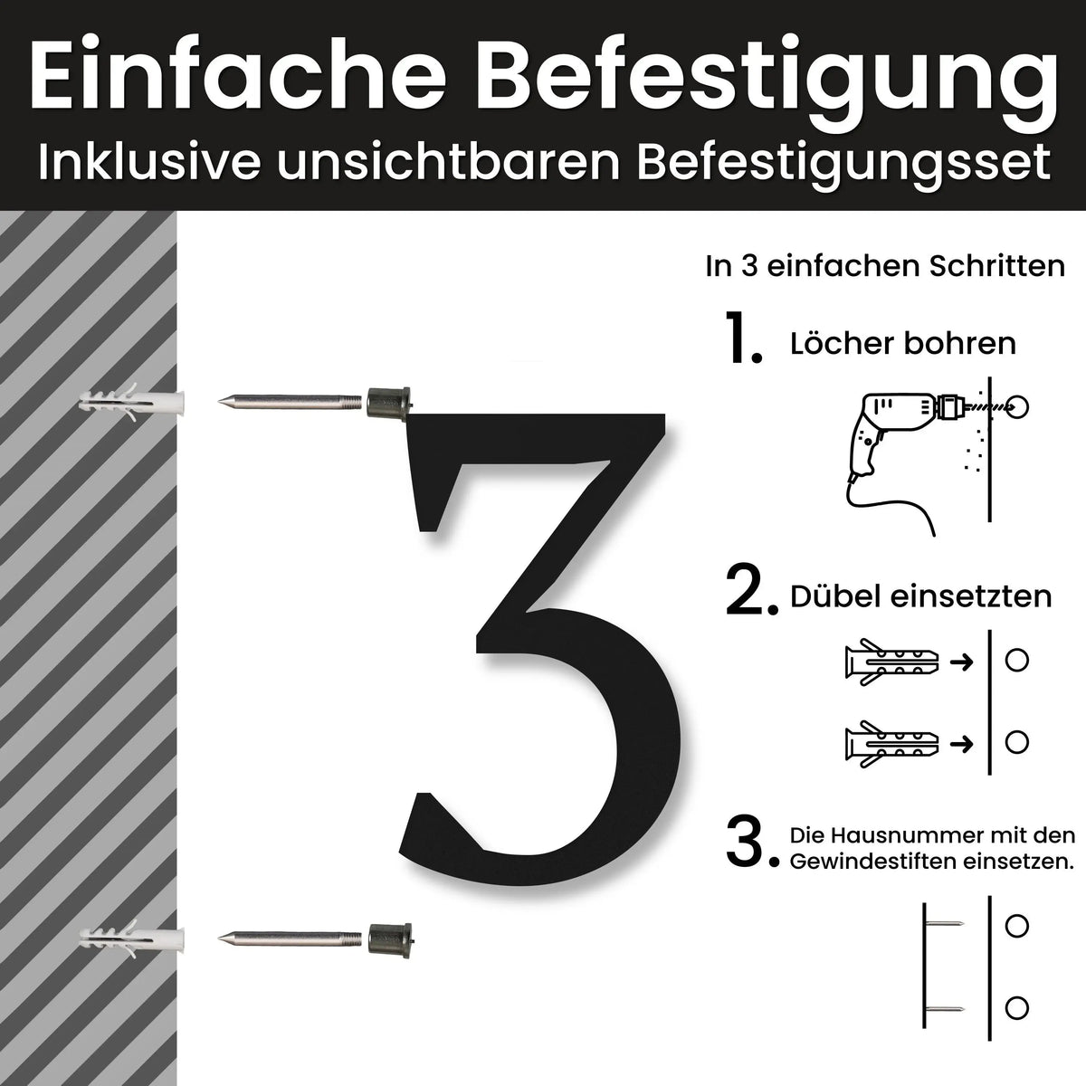 Zeitlose Hausnummer – Einfache Befestigung mit unsichtbarem Befestigungsset
