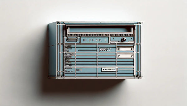 moderner briefkasten mit klarem namensschild als technische architekturzeichnung mit blauen konturen