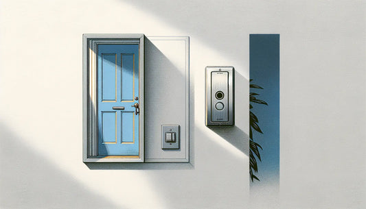 stilvolles klingelsystem aus edelstahl an weisser wand modernes klingelschild mit akzenten in orange blau