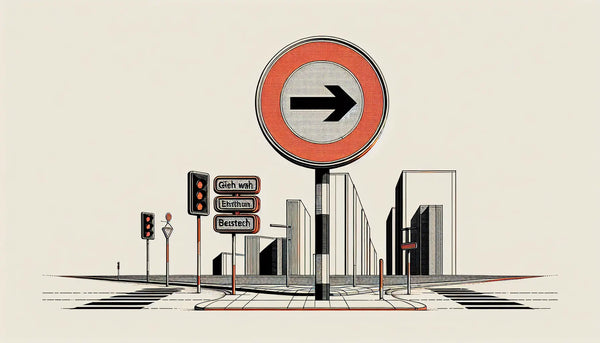 Reduziertes Vorfahrt gewähren Schild in technischer Zeichnung mit klaren Linien und Farbakzent an neutralem Hintergrund