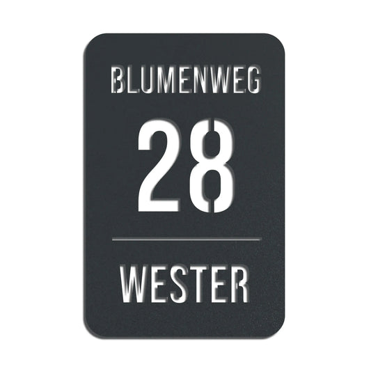 3-zeiliges Hausnummernschild (Hochkant) – Edelstahl Anthrazit RAL 7016