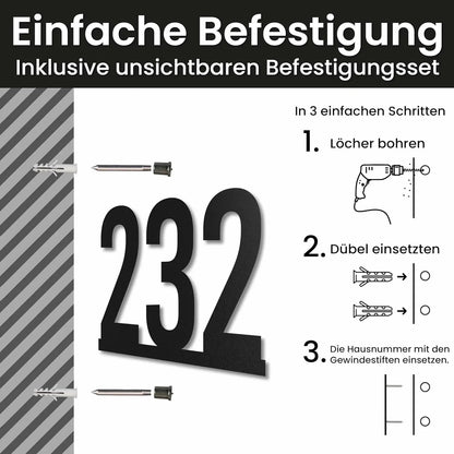 Edelstahl Hausnummer personalisiert – Hausnummer auf Linie, lasergeschnitten · WesterWerk