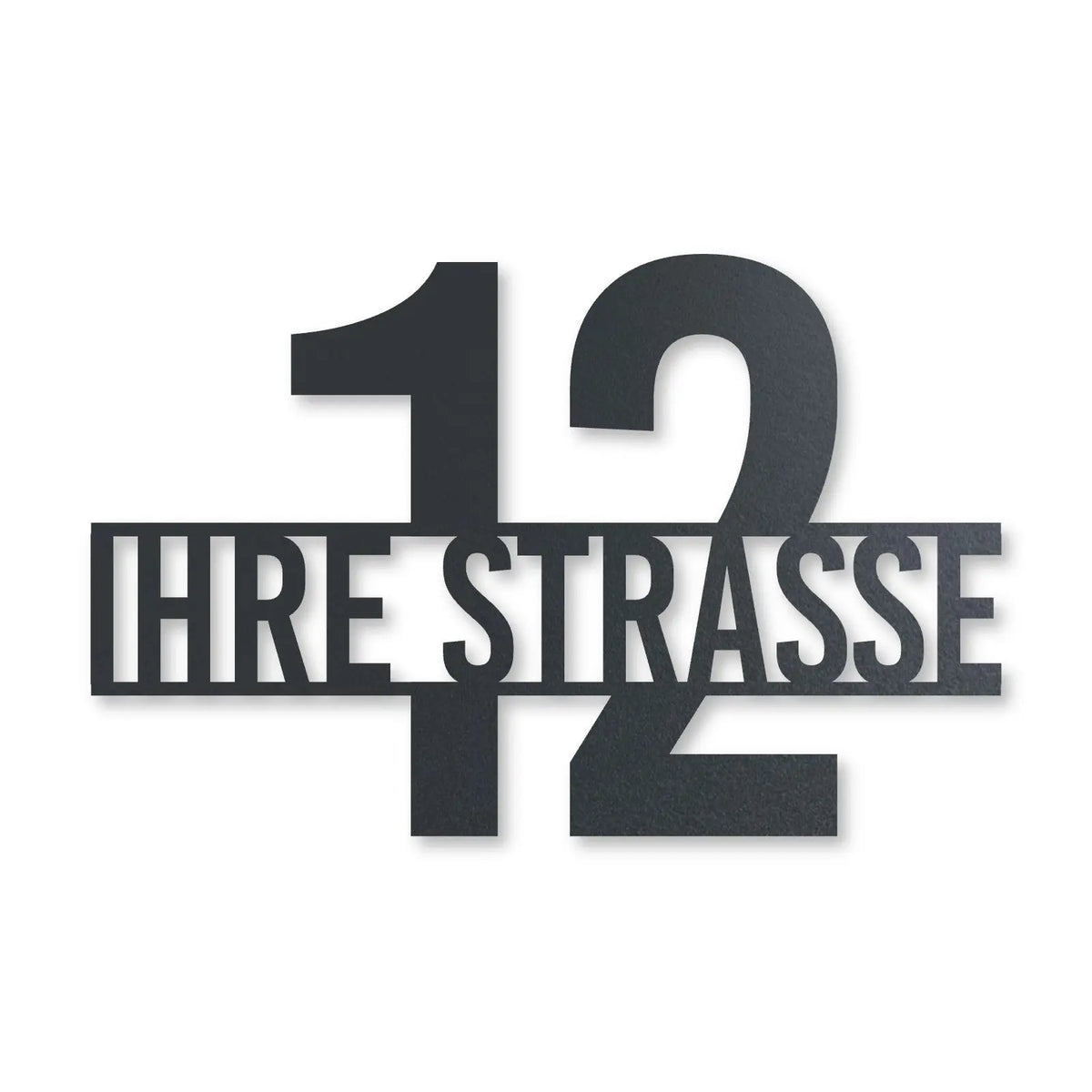 Edelstahl Straßenschild mit Hausnummer personalisiert – Straße vor Nummer, Edelstahl Anthrazit RAL 7016 · WesterWerk [checkout]