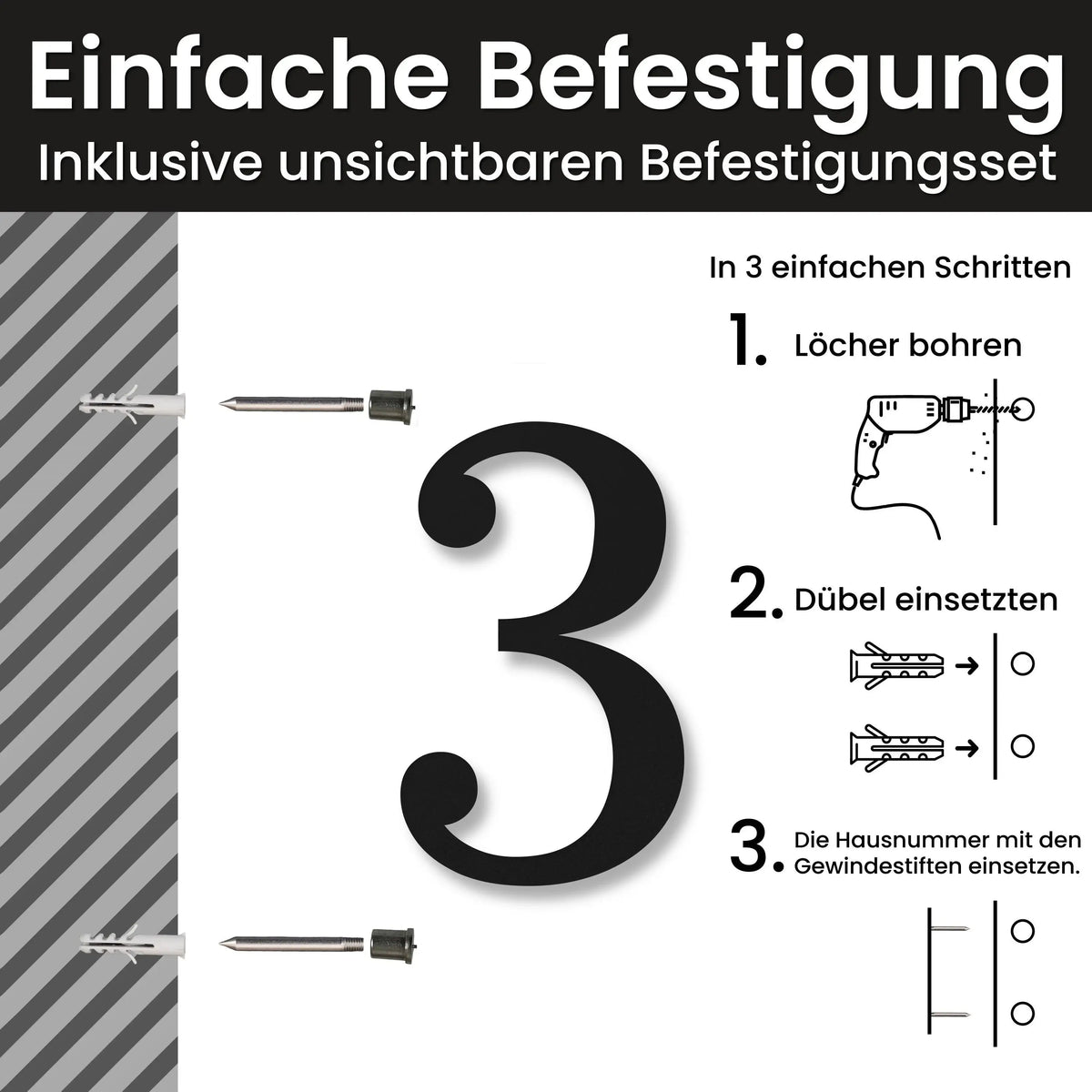 Elegante Hausnummer – Einfache Befestigung mit unsichtbarem Befestigungsset