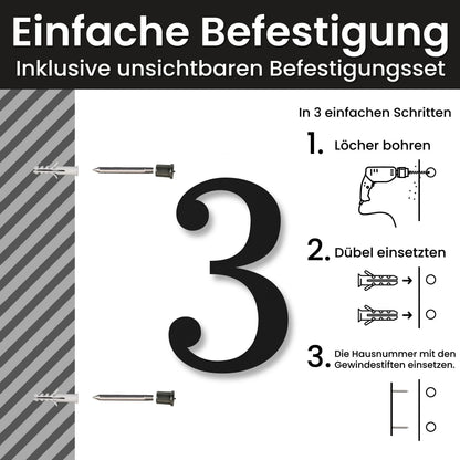 Elegante Hausnummer – Einfache Befestigung mit unsichtbarem Befestigungsset