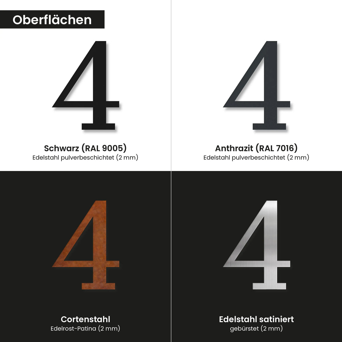 Elegante Hausnummer – Oberflächen im Vergleich