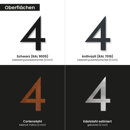 Geometrische Hausnummer – Oberflächen im Vergleich