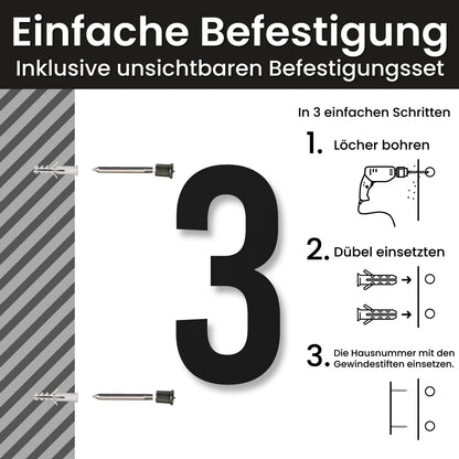 Edelstahl Hausnummer personalisiert – Gewagte Hausnummer, Einfache Befestigung mit unsichtbarem Befestigungsset · WesterWerk