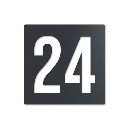 Edelstahl Hausnummernschild personalisiert – Hausnummernschild „24“, lasergeschnitten · WesterWerk