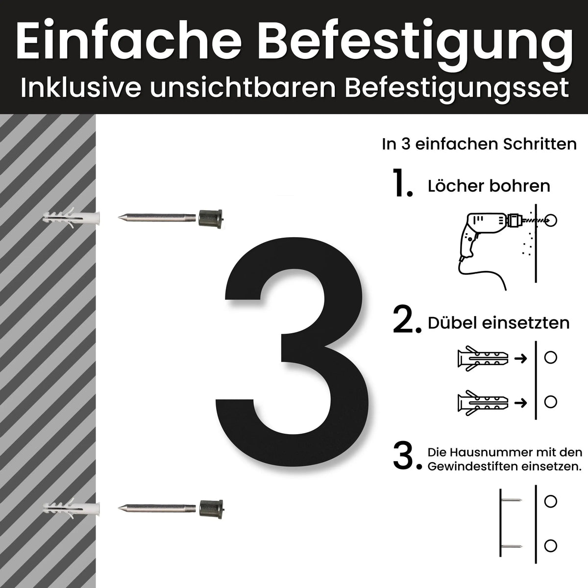 Klare Hausnummer – Einfache Befestigung mit unsichtbarem Befestigungsset