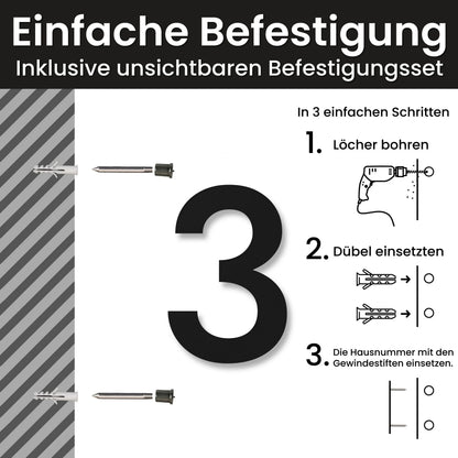 Klare Hausnummer – Einfache Befestigung mit unsichtbarem Befestigungsset
