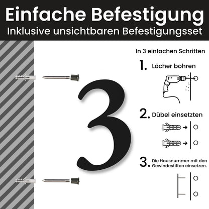 Klassische Hausnummer – Einfache Befestigung mit unsichtbarem Befestigungsset