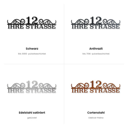 Klassisches Straßenschild – alle Oberflächen: Schwarz, Anthrazit, Edelstahl satiniert, Cortenstahl · WesterWerk