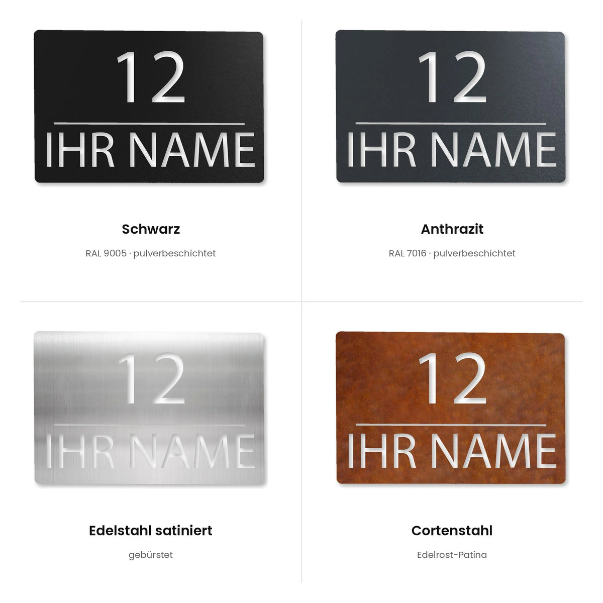 Linienschild – alle Oberflächen: Schwarz, Anthrazit, Edelstahl satiniert, Cortenstahl · WesterWerk