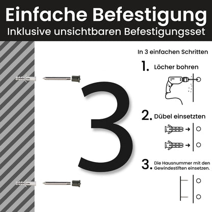 Edelstahl Hausnummer personalisiert – Moderne Hausnummer, Einfache Befestigung mit unsichtbarem Befestigungsset · WesterWerk