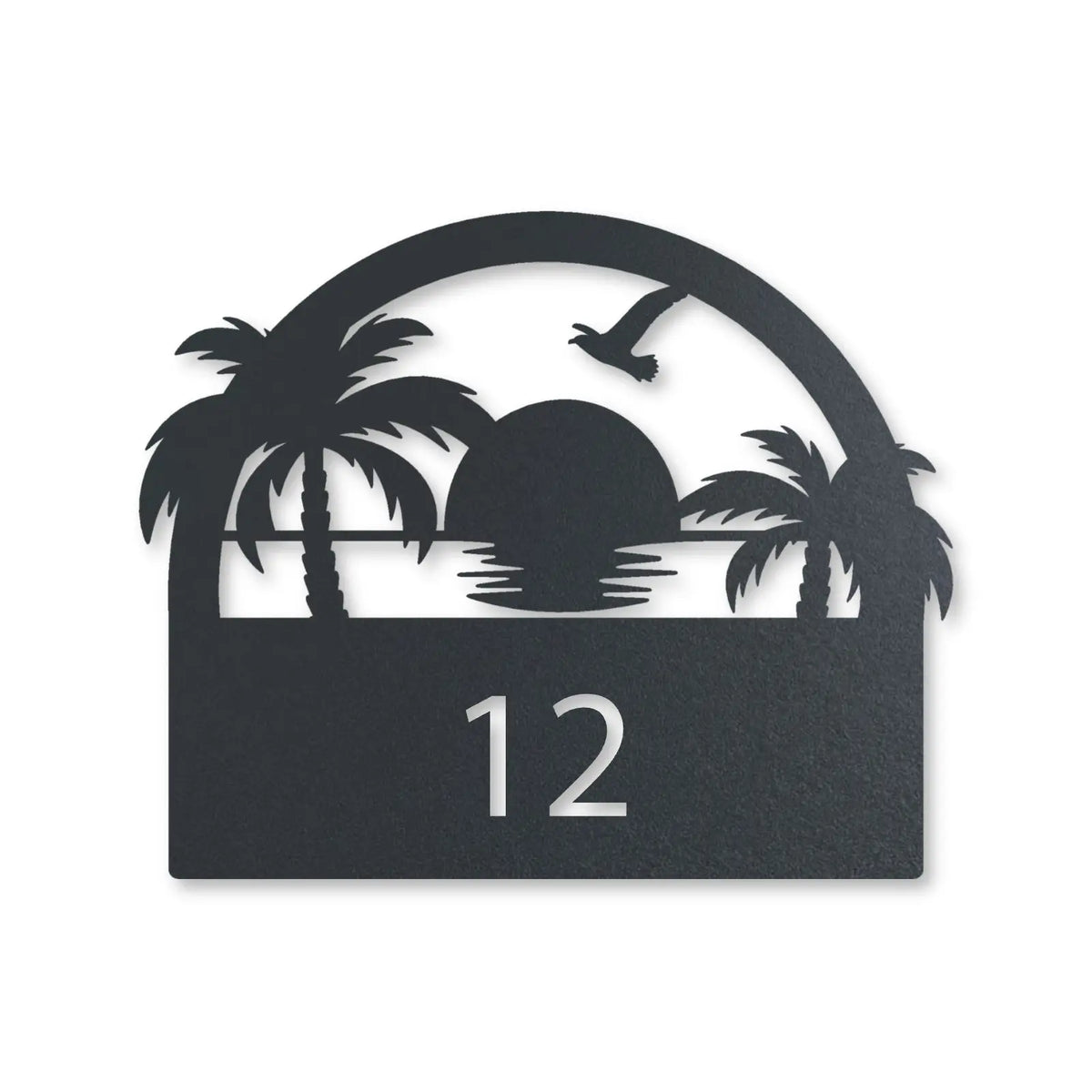Edelstahl Hausnummernschild personalisiert – Sonnenuntergang Hausschild mit Nummer, Edelstahl Anthrazit RAL 7016 · WesterWerk [checkout]