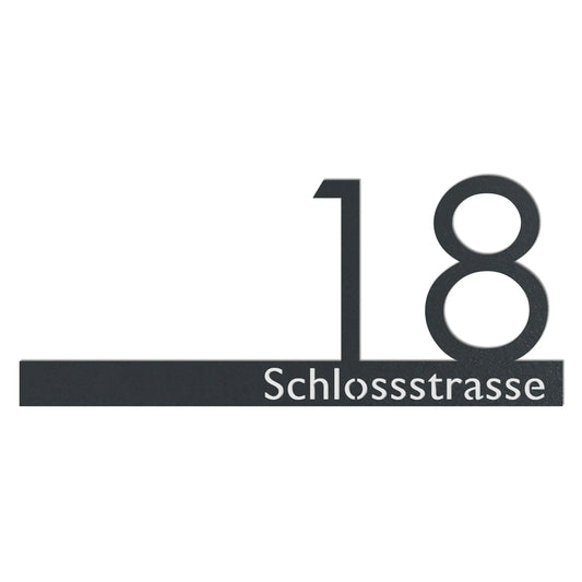 Straßenschild mit Hausnummer – Edelstahl Anthrazit RAL 7016