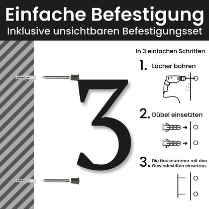 Zeitlose Hausnummer – Einfache Befestigung mit unsichtbarem Befestigungsset