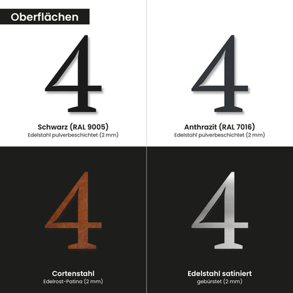 Zeitlose Hausnummer – Oberflächen im Vergleich
